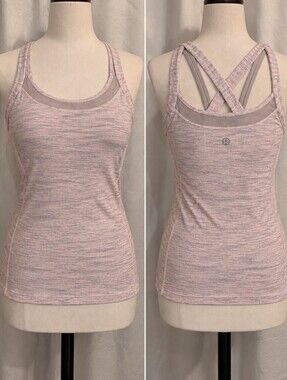 Lululemon Energy Tank Light Heather Gray Cross Back Yoga Tank Built In Bra